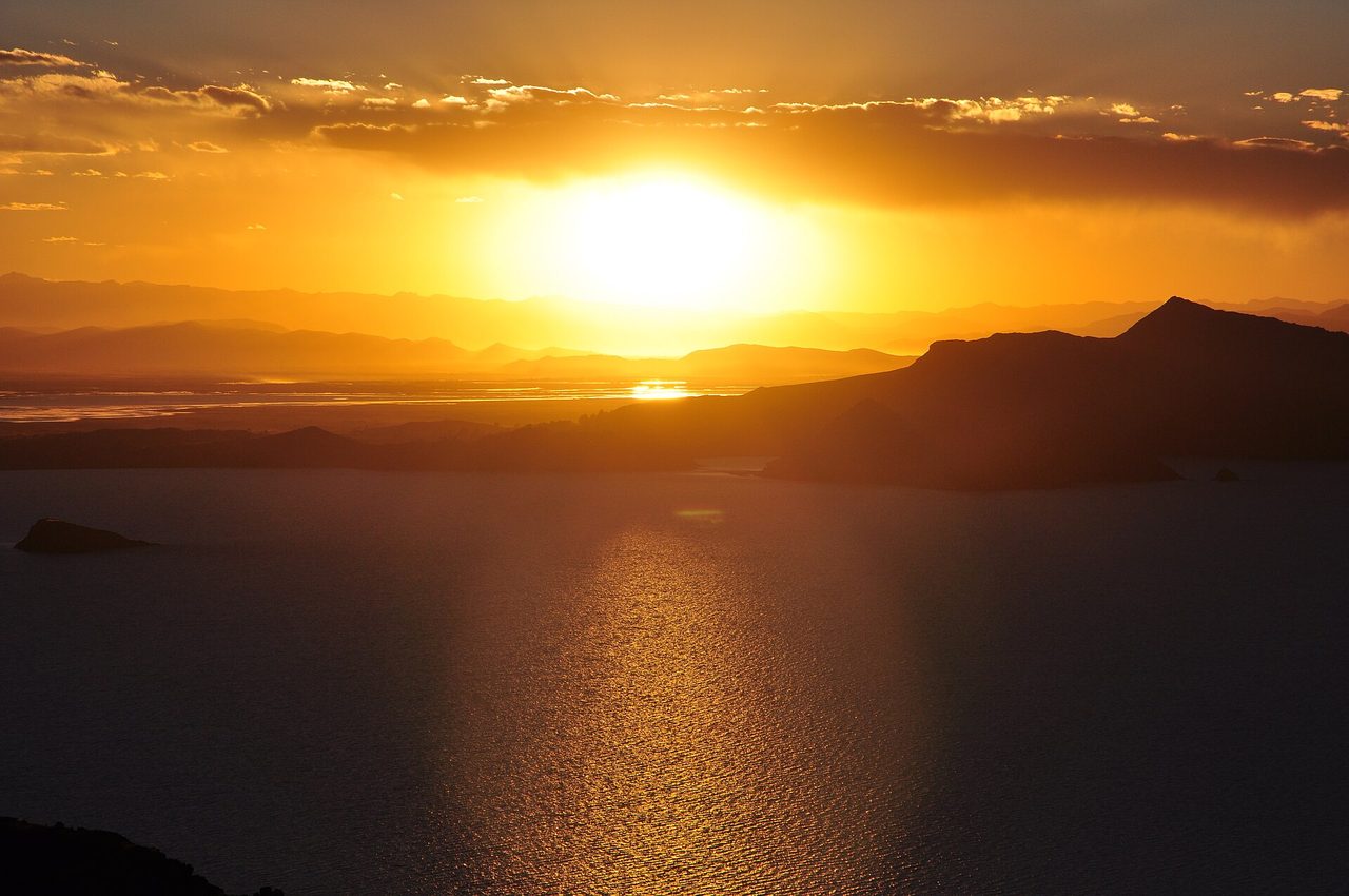 Amantani Island rising from Lake Titicaca, Peru