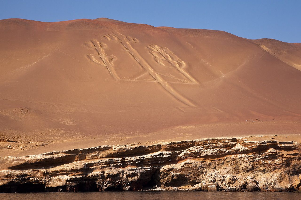 The Candelabra geoglyph carved into the Paracas Peninsula hillside