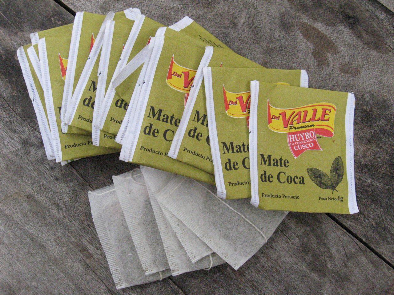 Mate de coca (coca leaf tea) bags, the classic altitude remedy sold all over the Peruvian Andes