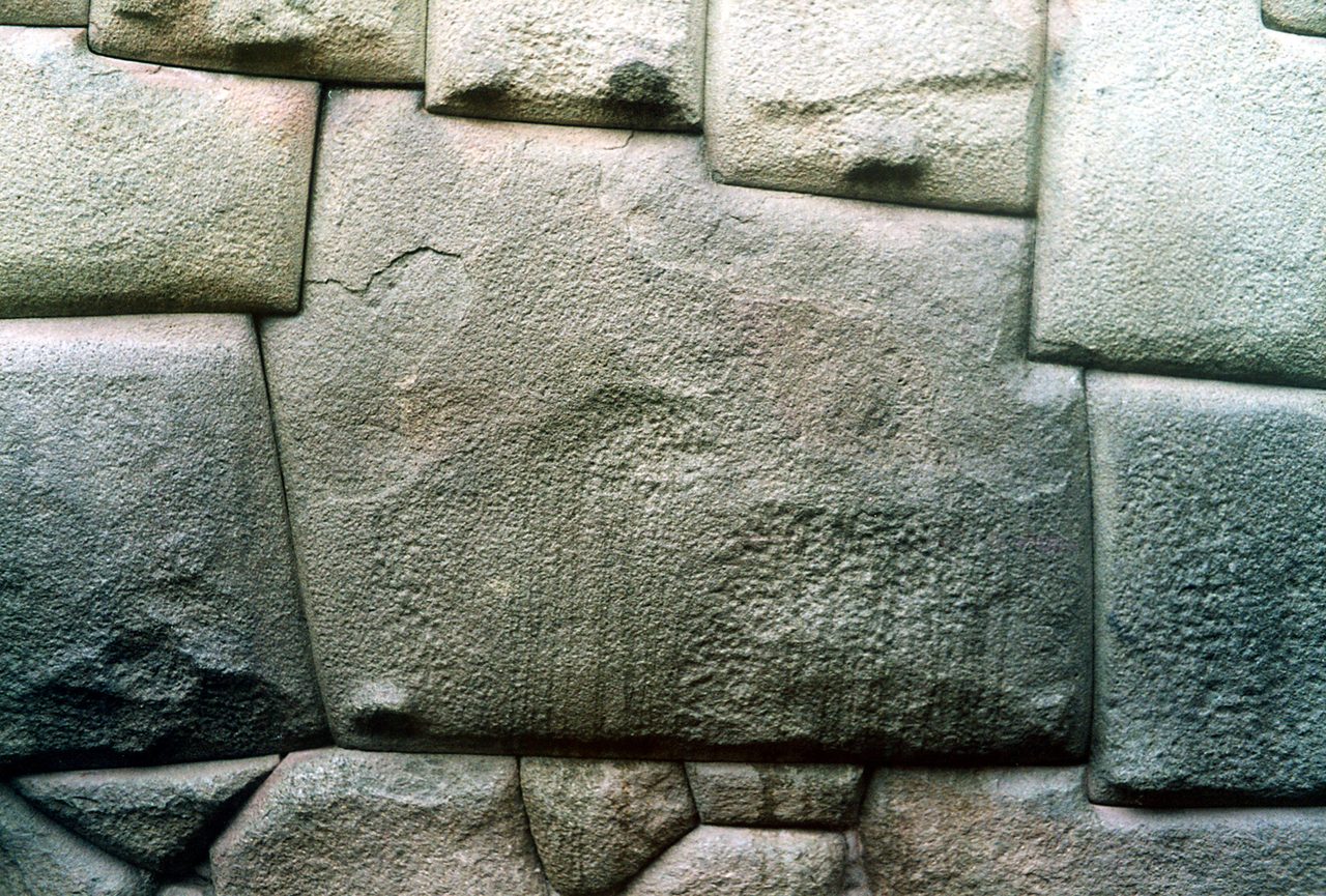 The famous twelve-angled Inca stone on Hatun Rumiyoc street in Cusco