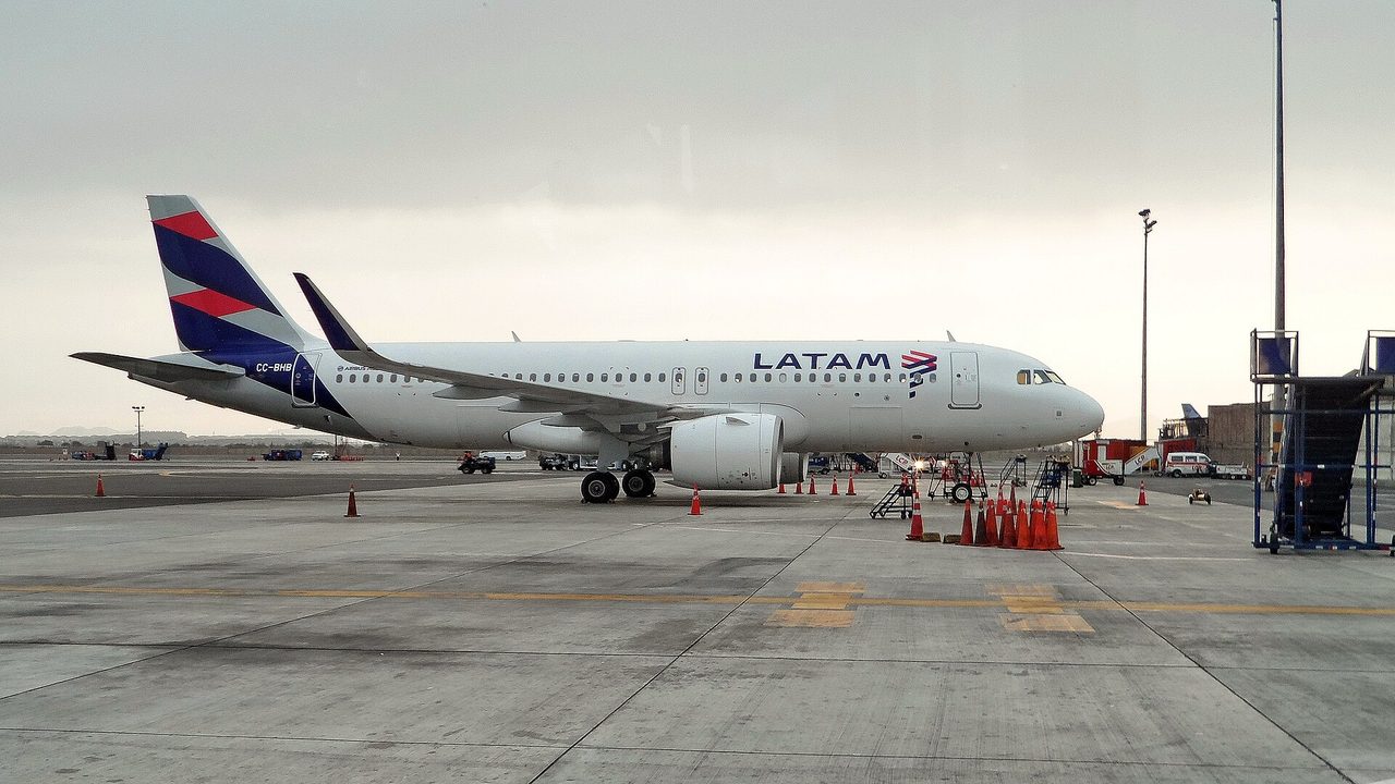 A LATAM aircraft at Jorge Chavez International Airport in Lima, hub for Peru domestic flights