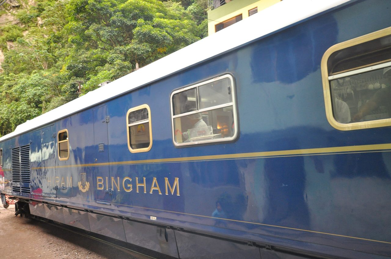 An Inca Rail train at Aguas Calientes, the railway gateway to Machu Picchu