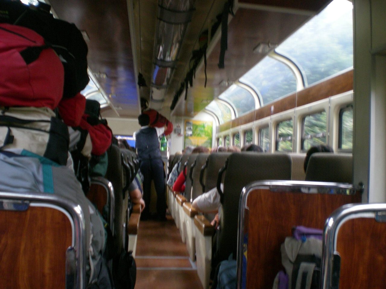 A PeruRail Vistadome train on the scenic line to Machu Picchu, one of the most memorable ways of getting around Peru