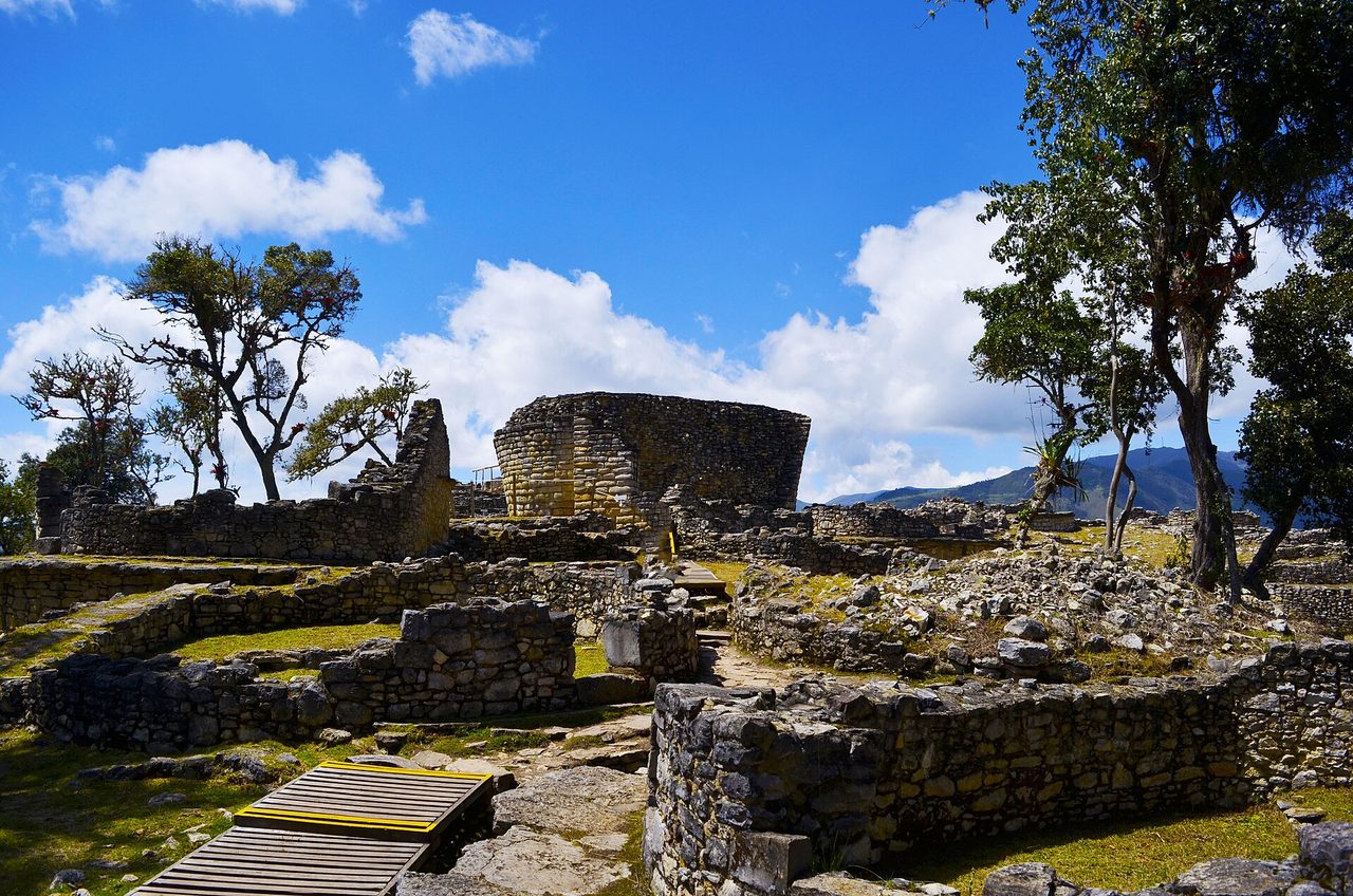 Stone walls of the Kuelap fortress above the cloud forest near Chachapoyas