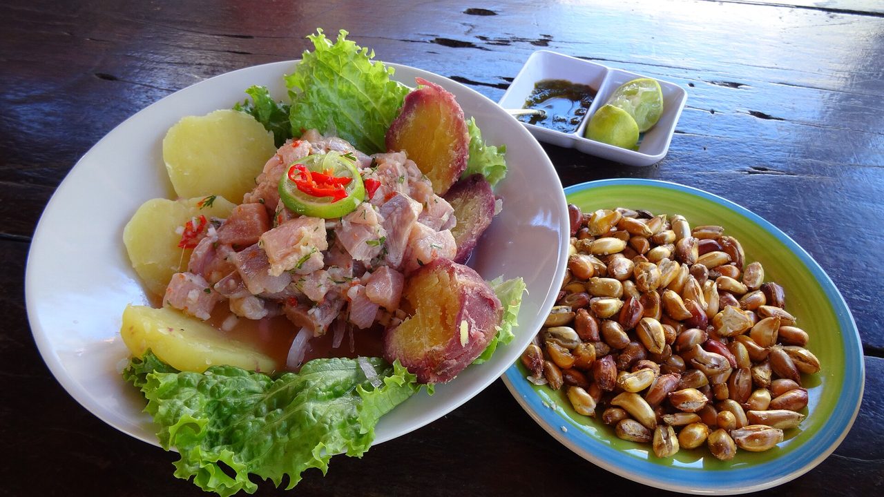 A plate of fresh Peruvian ceviche, Lima's signature dish