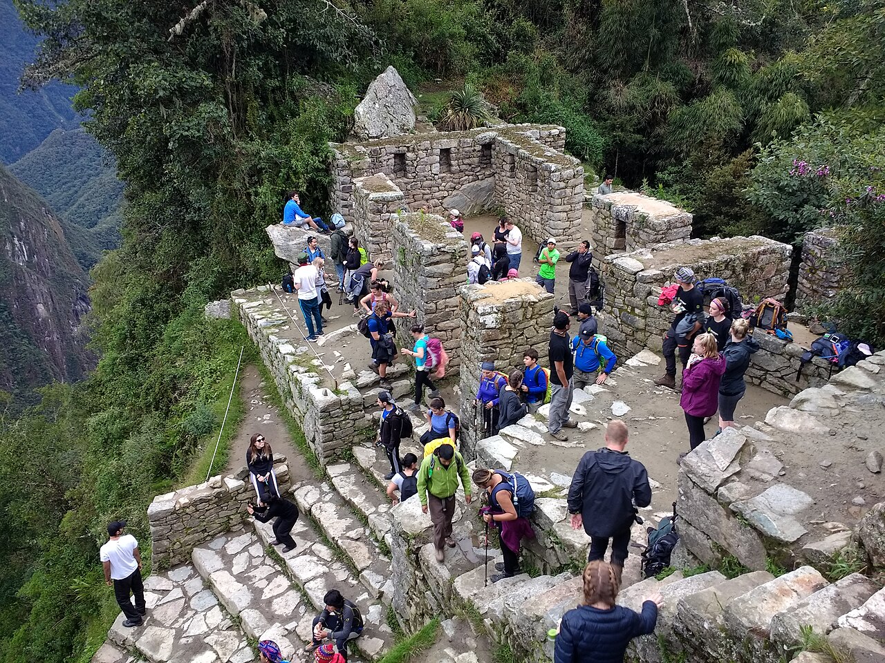 Machu Picchu seen from the Sun Gate (Inti Punku), where the Inca Trail makes its final descent