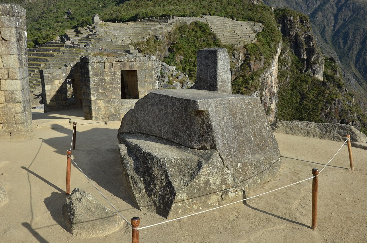 The Intihuatana ritual stone at Machu Picchu, spared by the Spanish who never found the city