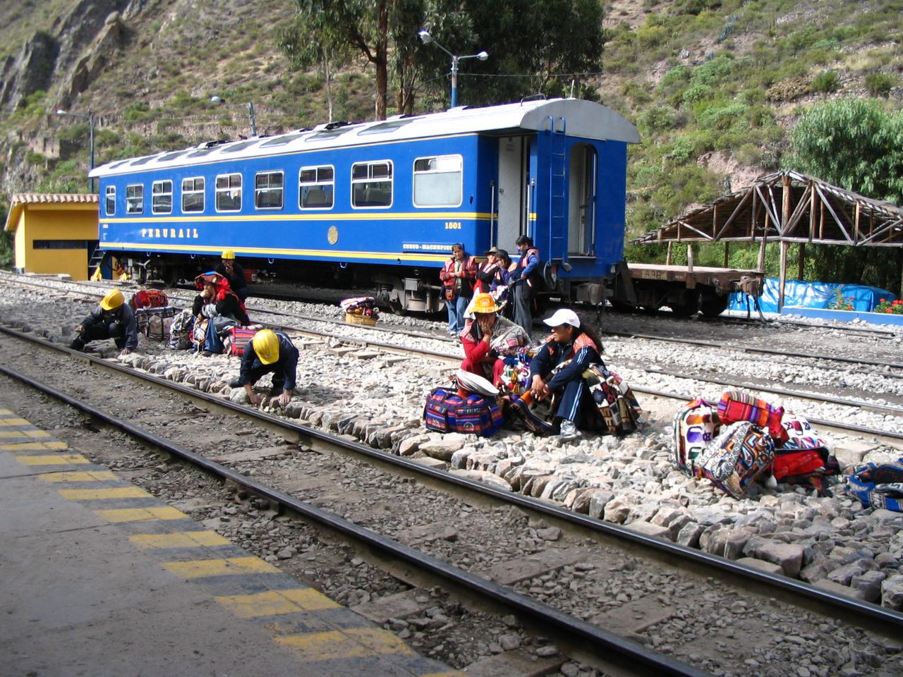 A PeruRail train on the line to Machu Picchu