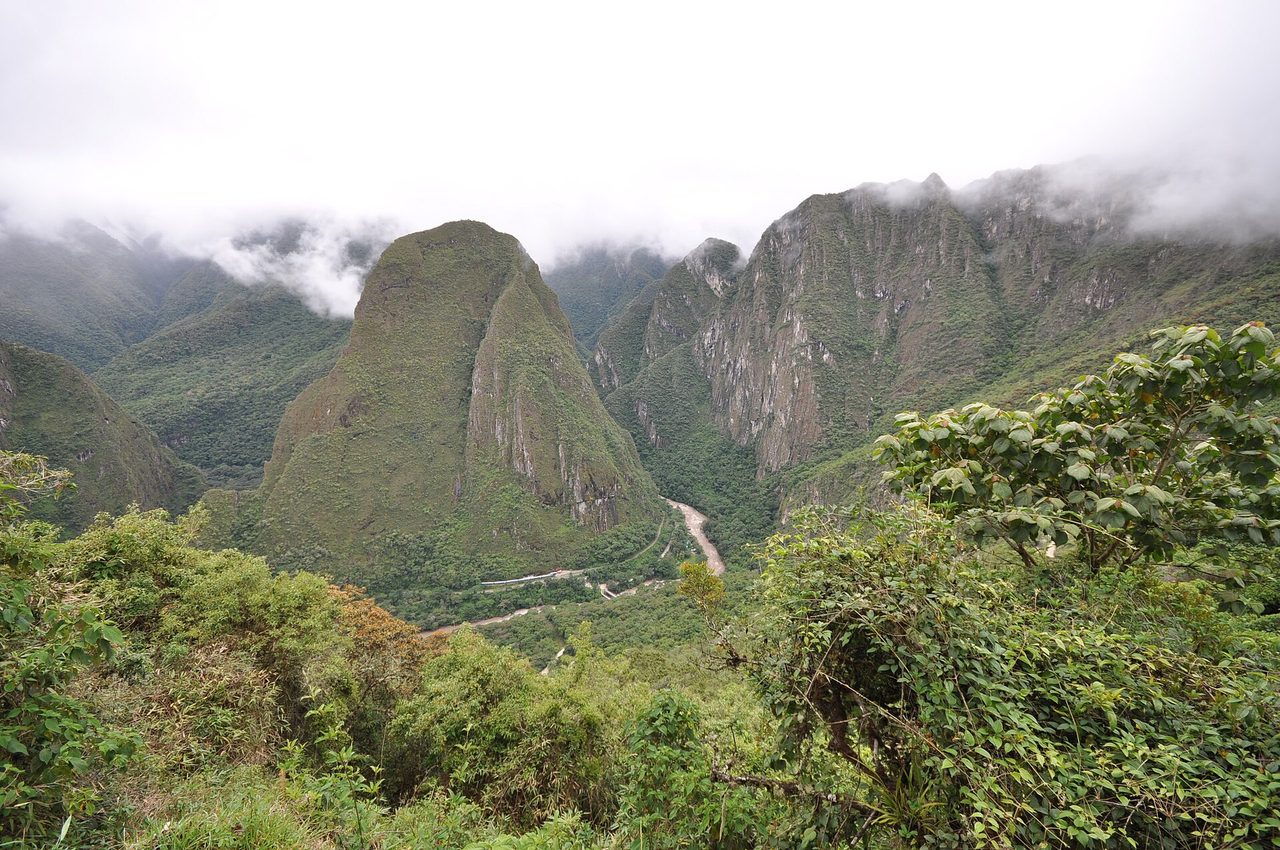 The train to Machu Picchu following the Urubamba River toward Aguas Calientes