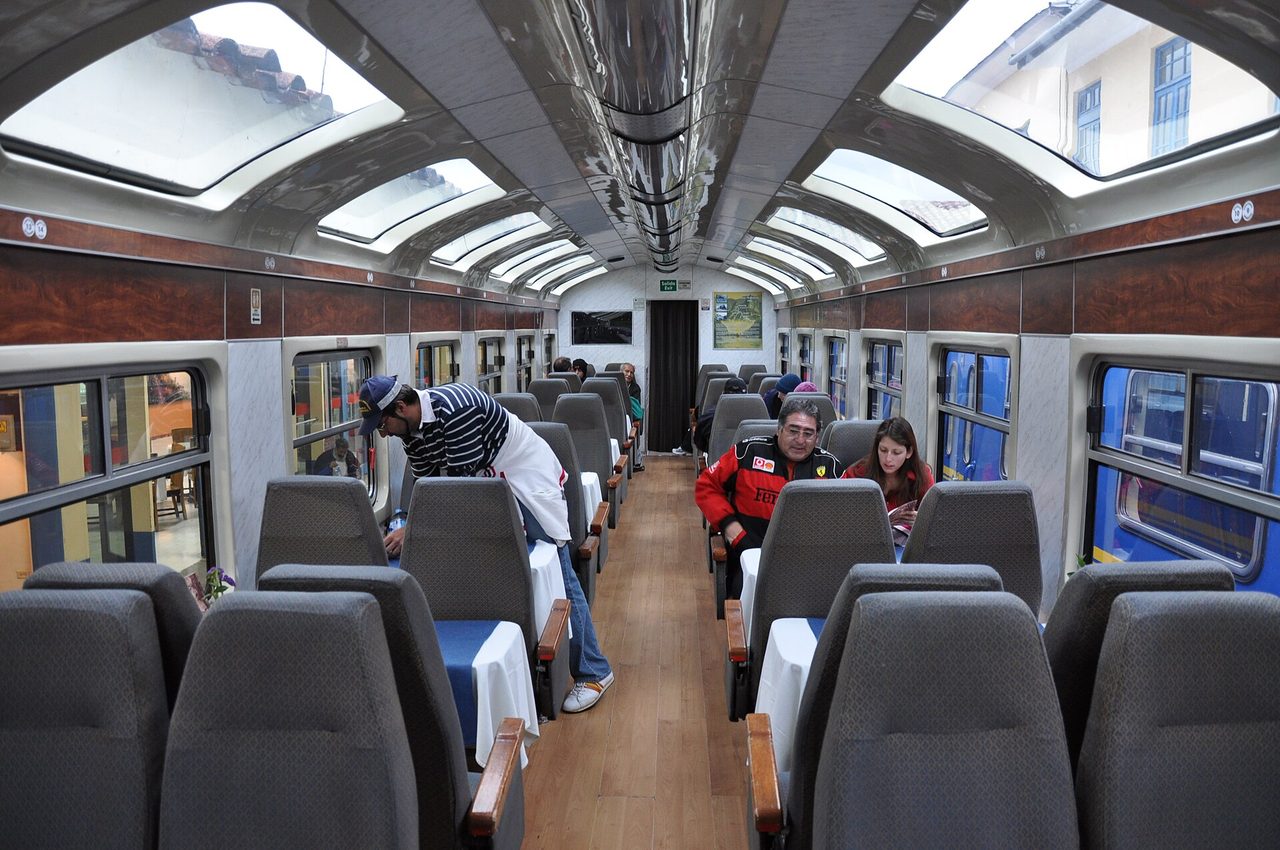 Panoramic windows of the Vistadome class train to Machu Picchu