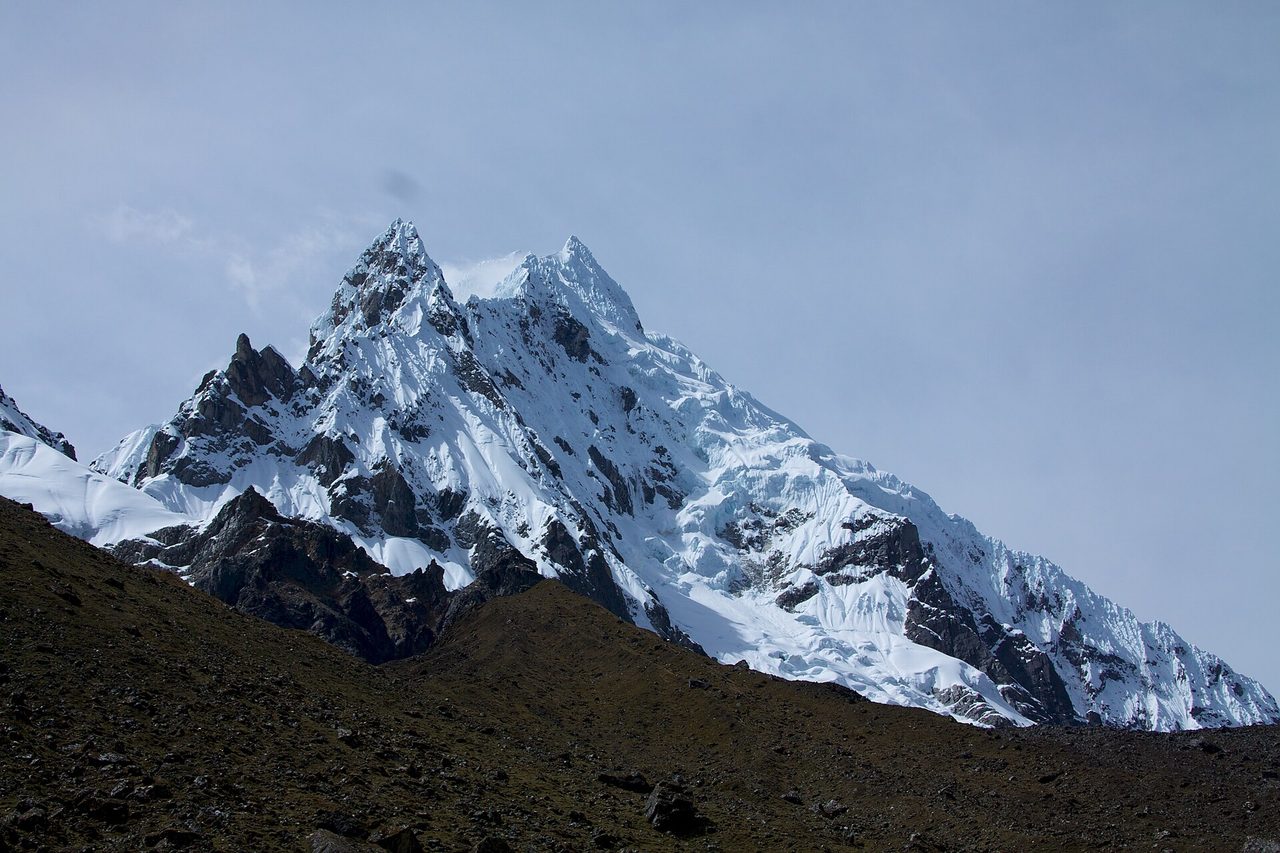 The snow-covered Salkantay peak above the trekking route west of Cusco