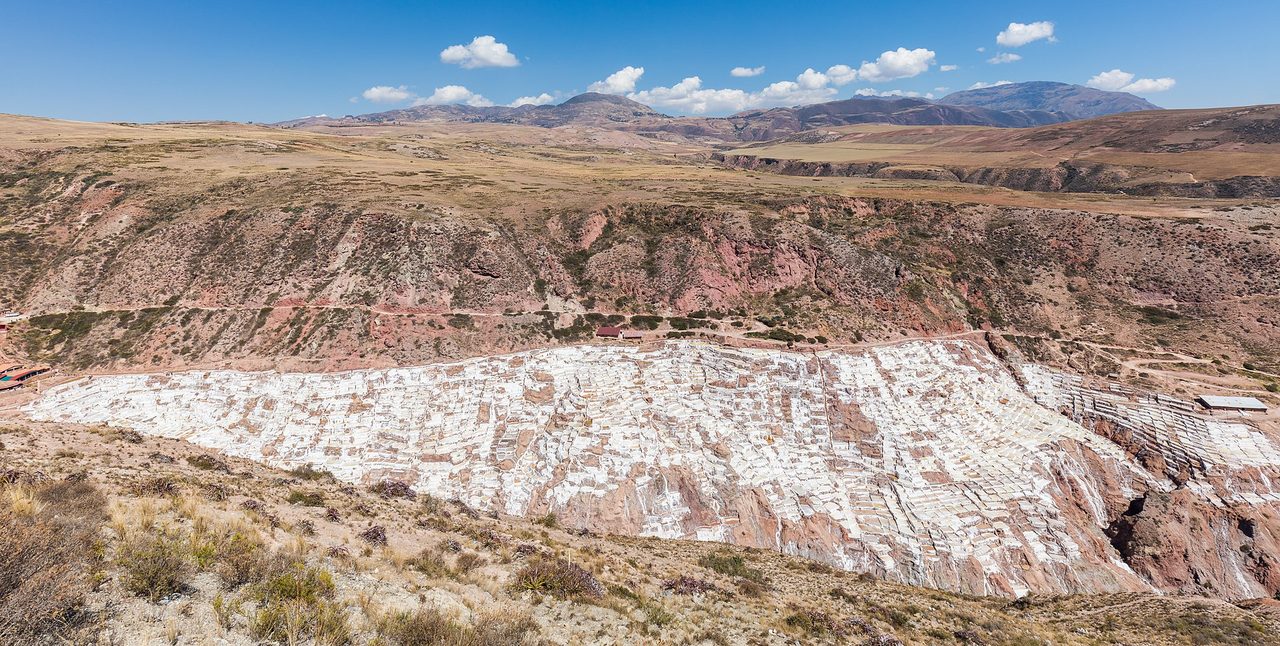 Thousands of terraced evaporation ponds at the Maras salt pans in the Sacred Valley