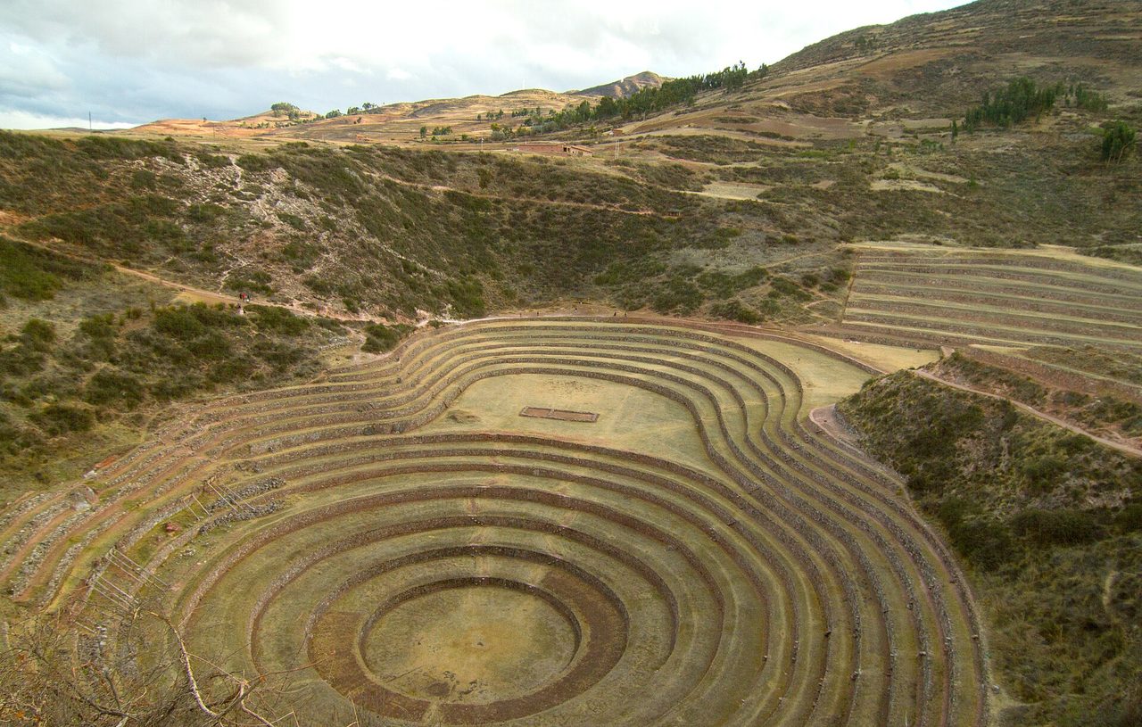 The concentric circular agricultural terraces of the Inca site at Moray