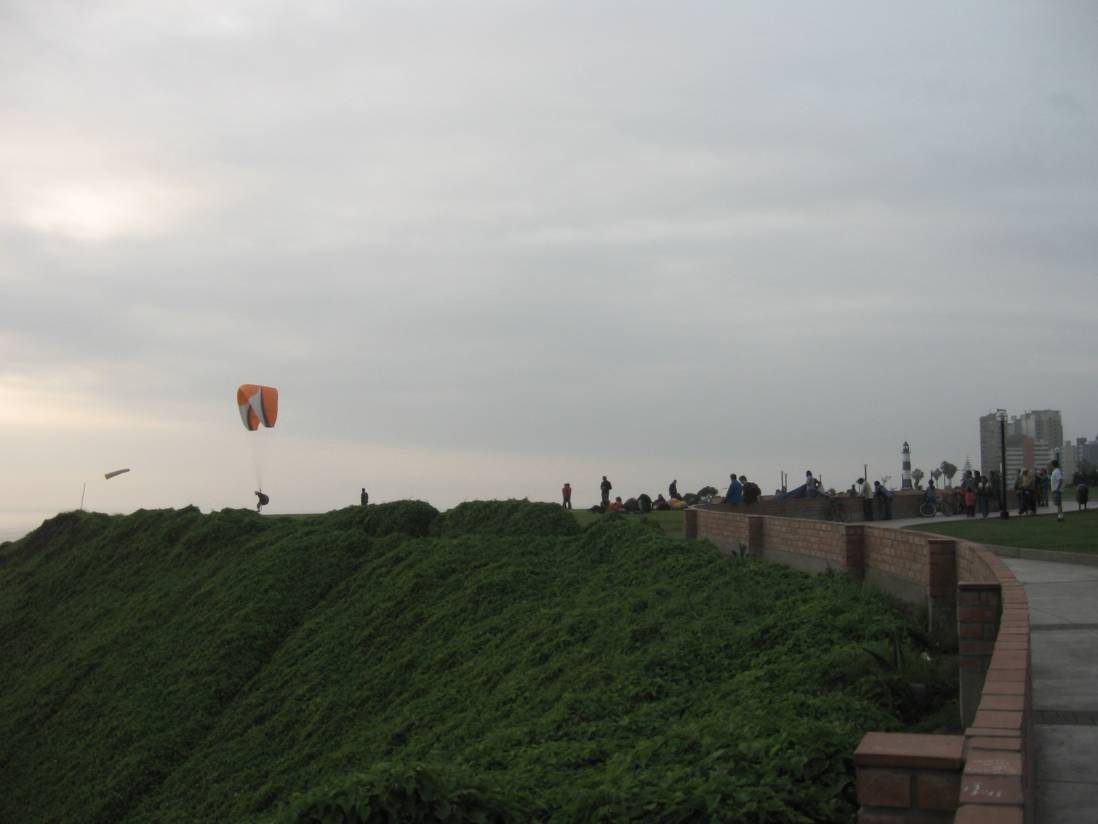 The clifftop Malecon at Miraflores in Lima under the flat grey overcast of the coastal garua