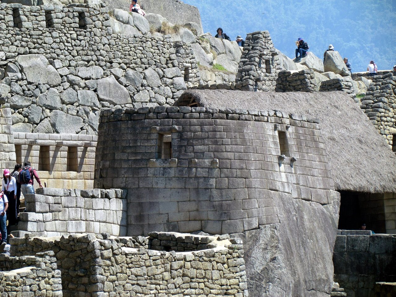 Curved fitted stonework of the Temple of the Sun at Machu Picchu